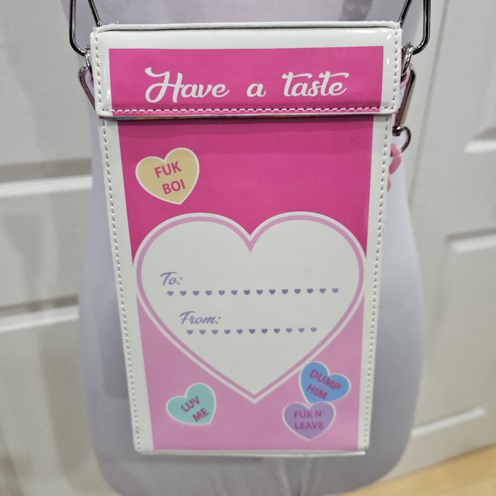 Unique Sweet Sugar Thrillz Say It With Candy Hearts Crossbody Bag Pink Purse New - Picture 9 of 15